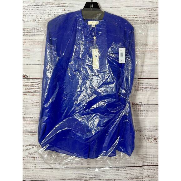 NEW w Tags Erin Fetherston Silk Chiffon Sheer Button-Up Shirt Blue Large - Picture 11 of 12